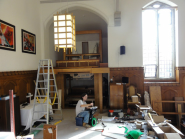Working on the installation of the organ from Jesus College, Cambridge, into Truro School Chapel