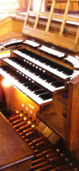 Organ console in St James and St Basil, Fenham, to be restored by Wood Pipe Organ Builders