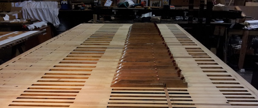 The swell soundboard from Wakefield Cathedral during refurbishment in our workshop.