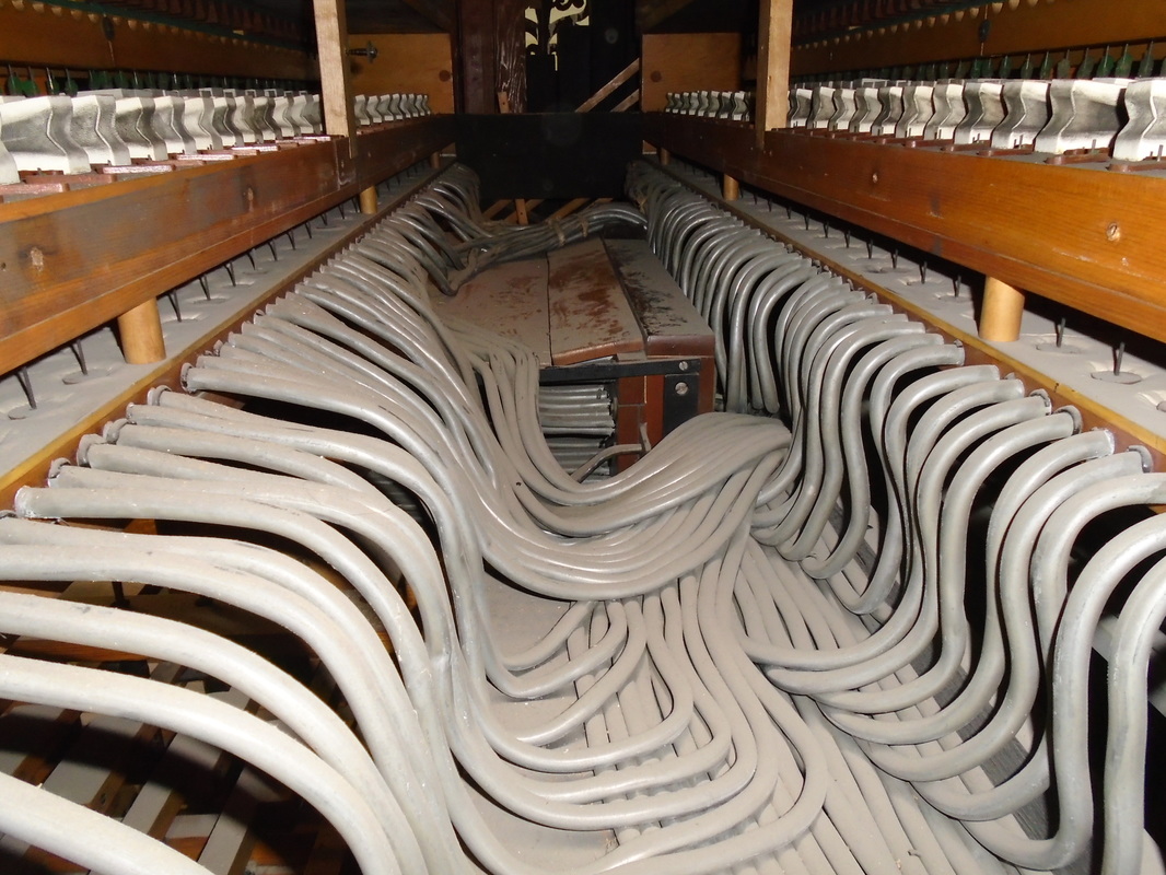 Pneumatic pipes in the organ of Fulneck Moravian Church, Pudsey.